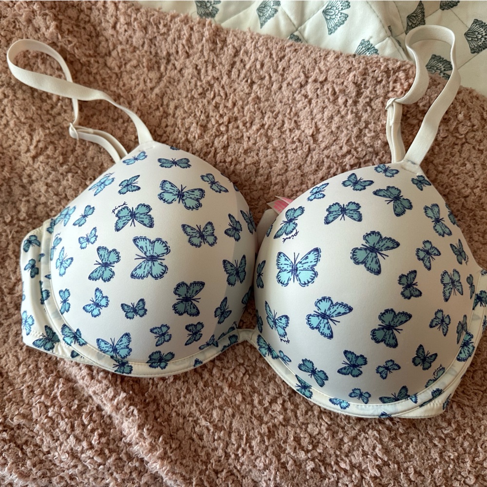 White and blue butterfly bra from PINK